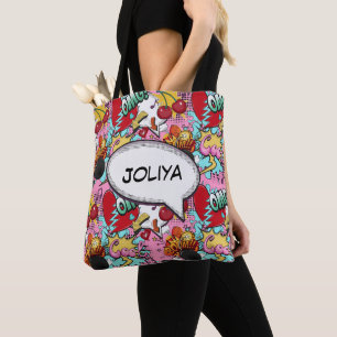 Tote Bag Motif de bande dessinée rose
