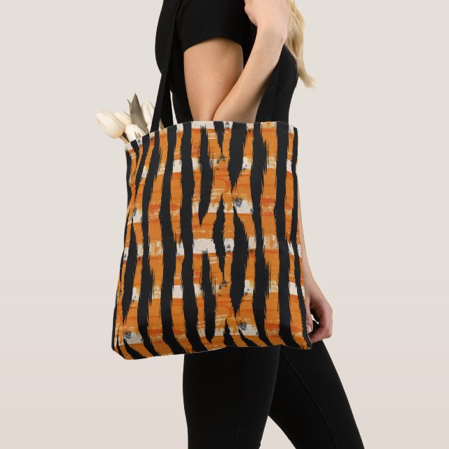 Tote Bag Motif de bande orange noir (De près)