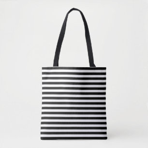 Tote Bag Motif de bandes horizontales noir et blanc moyen