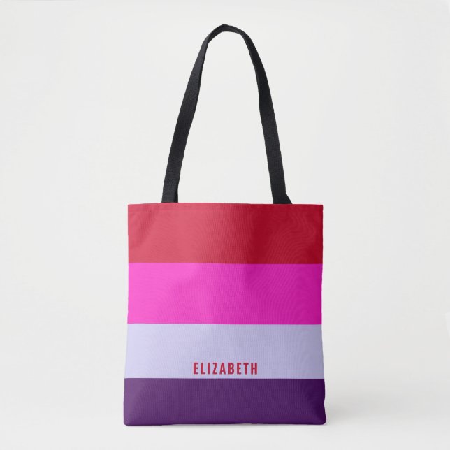 Tote Bag Motif de bandes rouge, rose et violet (Devant)