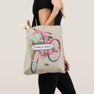 Tote Bag Motif de bicyclette rose rétro Panier
