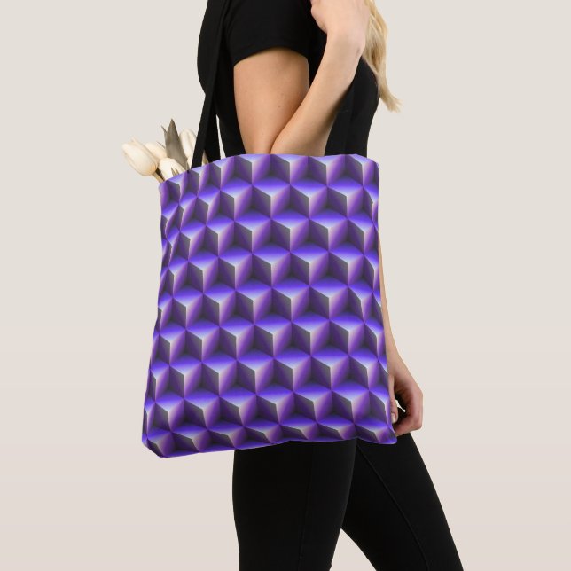 Tote Bag Motif de bloc de cube violet abstrait (De près)