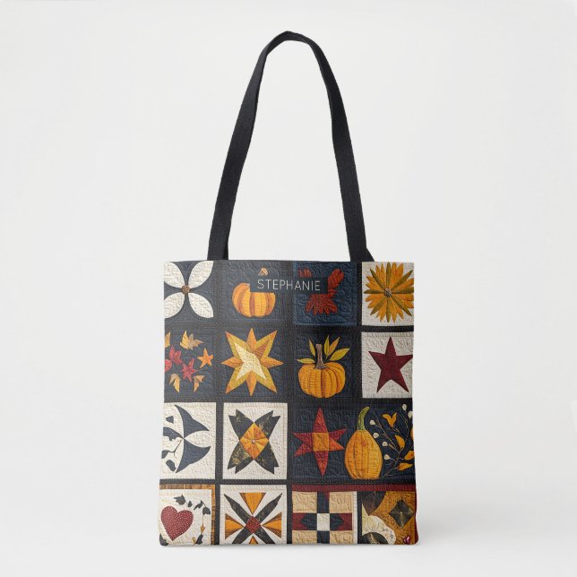 Tote Bag Motif de bloc de surface d'automne | Récolte rusti (Devant)