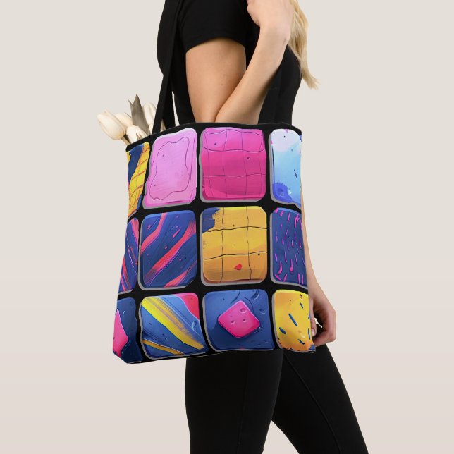 Tote Bag Motif de blocs colorés abstraits (De près)