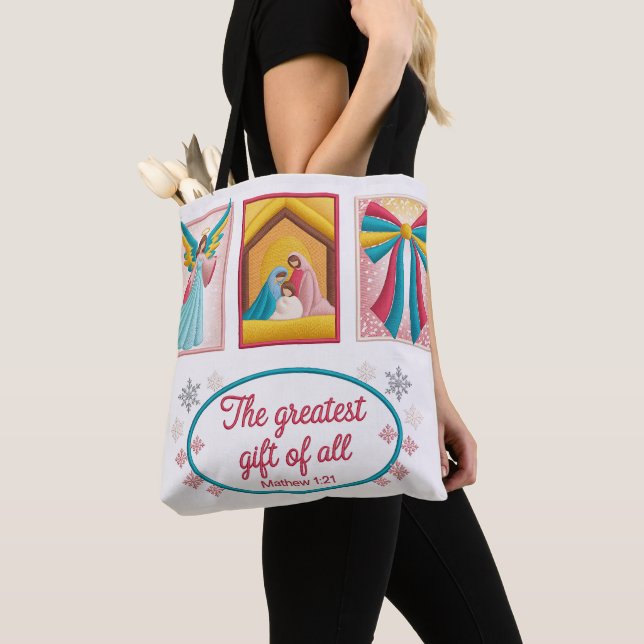 Tote Bag Motif de broderie machine de Noël – Ange (De près)
