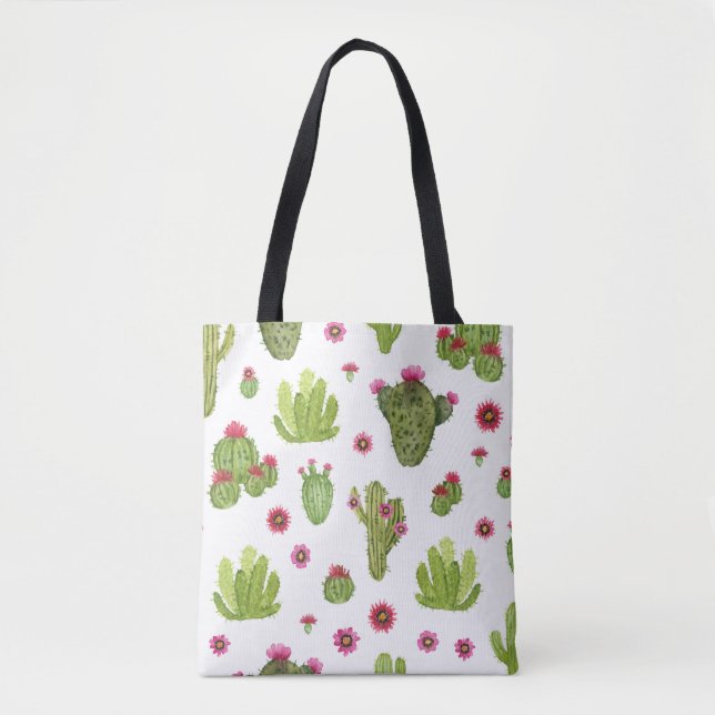 Tote Bag Motif de cactus vert peint à la main (Devant)