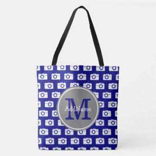 Tote Bag Motif de caméra de la marine monogramme avec nom p