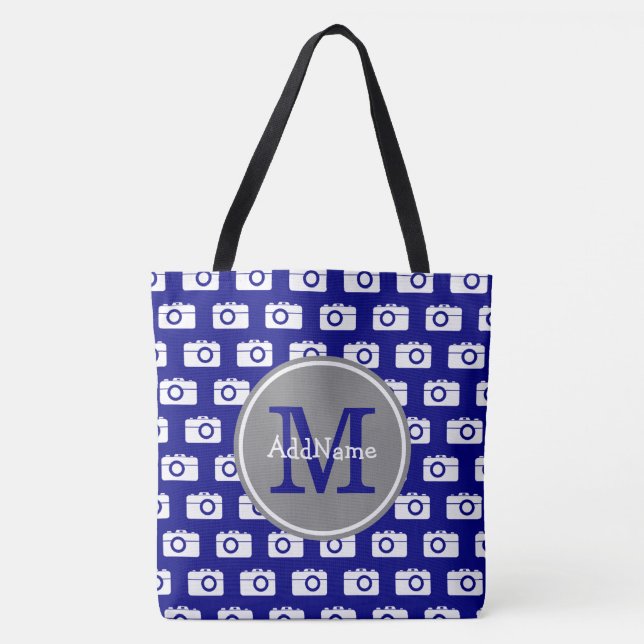 Tote Bag Motif de caméra de la marine monogramme avec nom p (Devant)