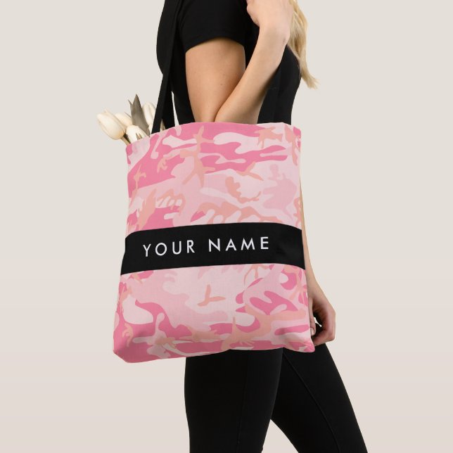 Tote Bag Motif de camouflage rose, Votre nom, Personnaliser (De près)