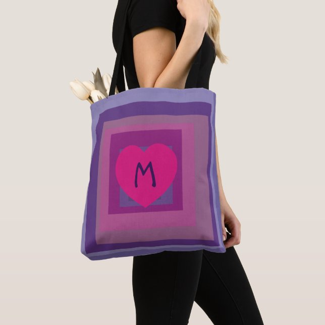 Tote Bag Motif de Carré de Lavande de Coeur Rose violet Mon (De près)