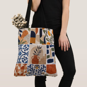 Tote Bag Motif de carreaux bohémiens méditerranéens