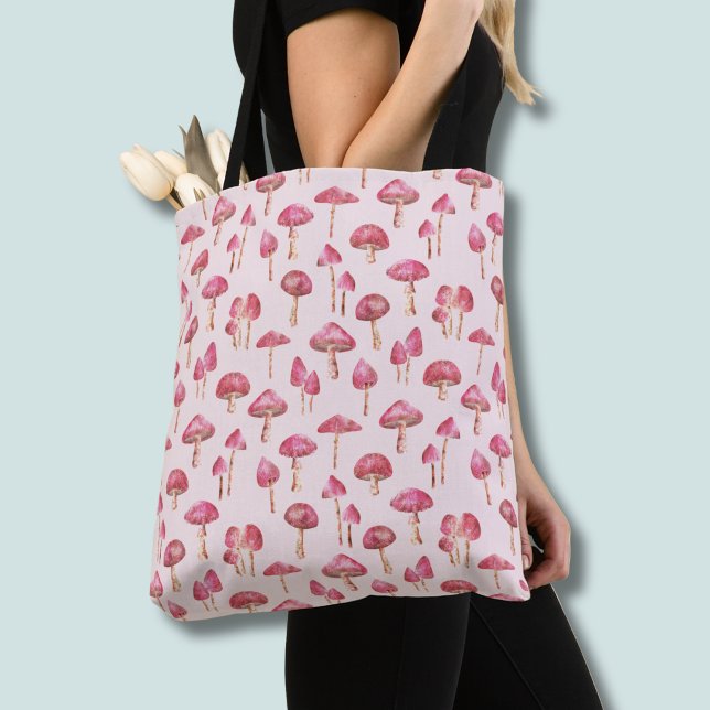 Tote Bag Motif de champignon de forêt rose (pink mushroom pattern tote bag)