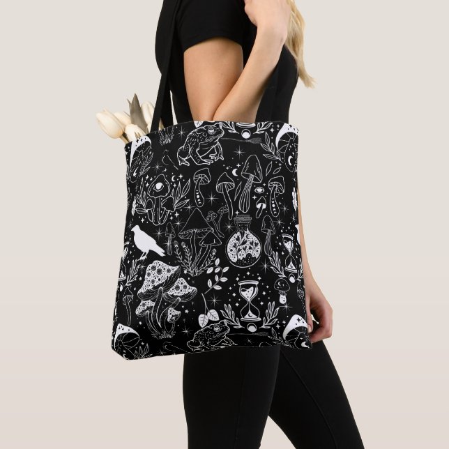 Tote Bag Motif de champignon psychédélique 2D.BW.b (De près)
