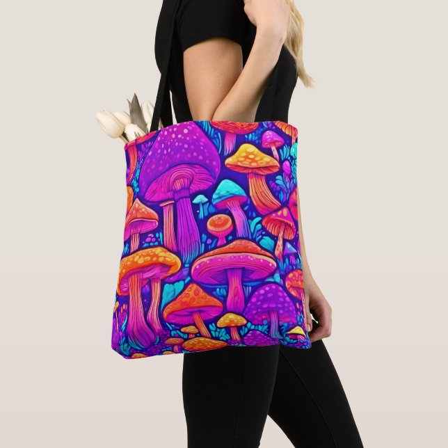 Tote Bag Motif de champignons colorés (De près)