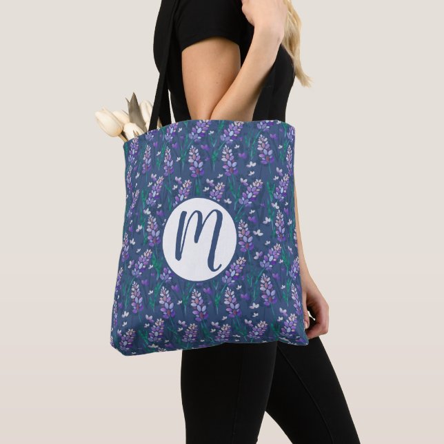 Tote Bag Motif de champs Lavender dans violet (De près)