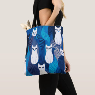 Tote Bag Motif de chat blanc bleu