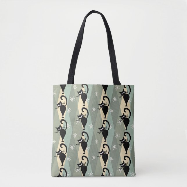 Tote Bag Motif de chat noir du milieu du siècle (Devant)