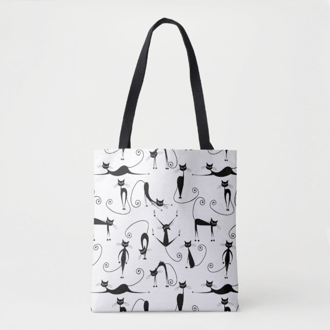 Tote Bag Motif de chat noir élancé fantaisiste (Devant)