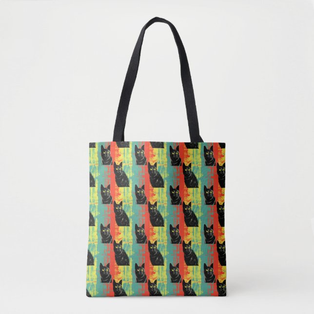 Tote Bag Motif de chat noir rétro (Devant)