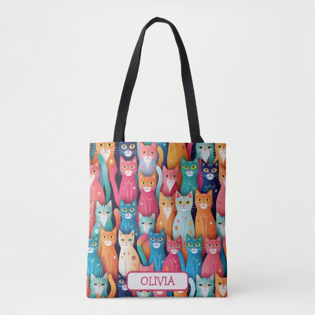 Tote Bag Motif de chatons colorés mignons (Devant)