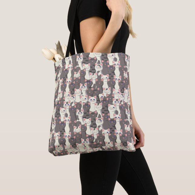 Tote Bag Motif de chats blancs et gris (De près)