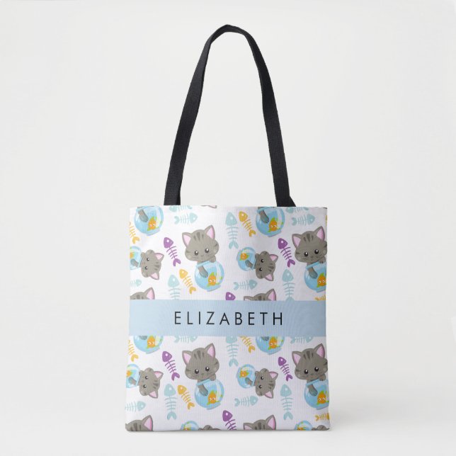 Tote Bag Motif De Chats, Chats Mignons, Chatons, Votre Nom (Devant)