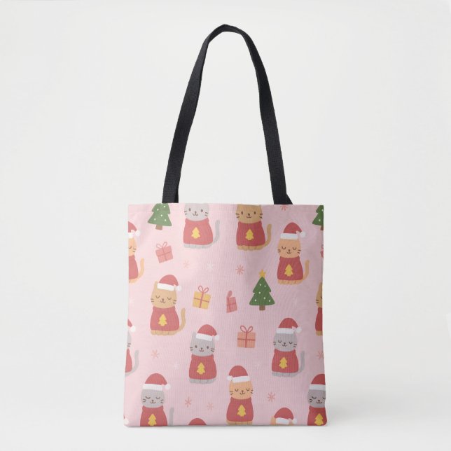 Tote Bag Motif de chats de Noël mignons – Conception de vac (Devant)