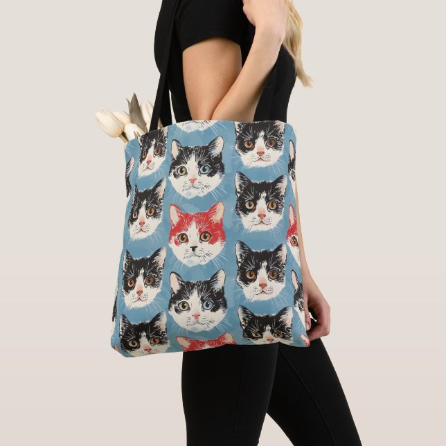Tote Bag Motif de chats rouges et noirs (De près)