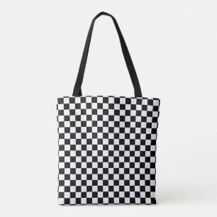 Tote Bag motif de chèques en noir blanc
