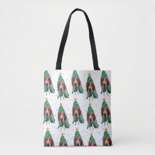 Tote Bag Motif de chien Basset Hound mignon pour Noël