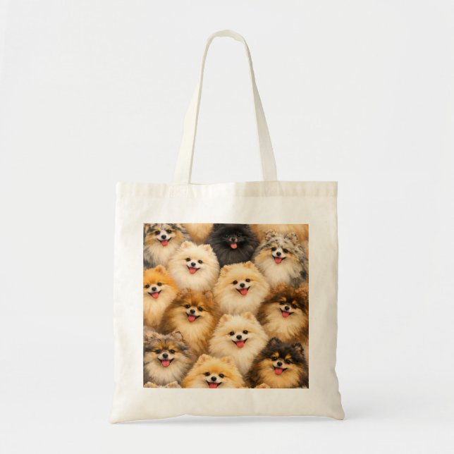 Tote Bag Motif de chien Pomeranian multicolore (Devant)