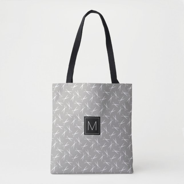 Tote Bag Motif de ciseaux de monogramme dans le gris (Devant)