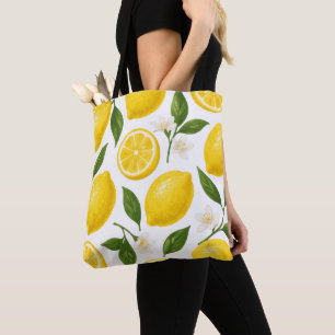 Tote Bag Motif de citron frais avec feuilles et fleurs