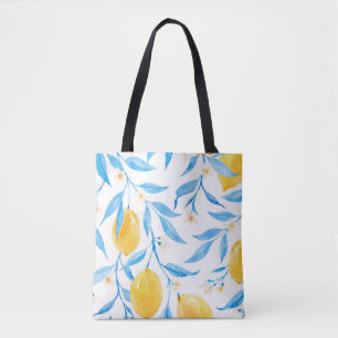 Tote Bag Motif de citrons d'aquarelle à main