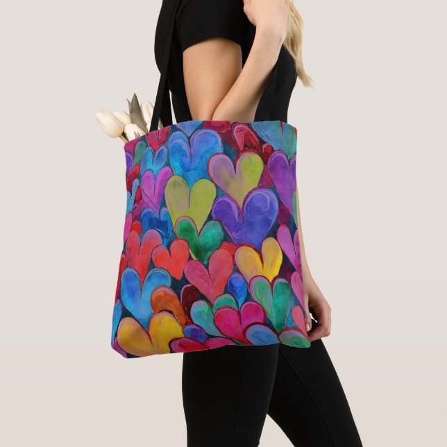 Tote Bag Motif de coeur amusant Mélange violet (De près)