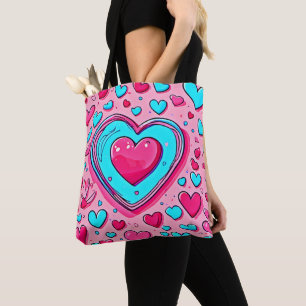 Tote Bag Motif de coeur bleu rose