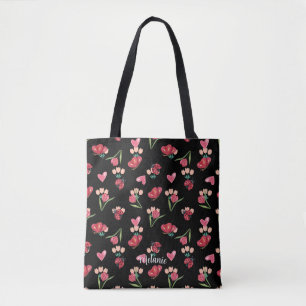 Tote Bag Motif de coeur de la coccinelle, du papillon et de