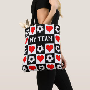 Tote Bag Motif de coeur du joueur de football Nom ou texte