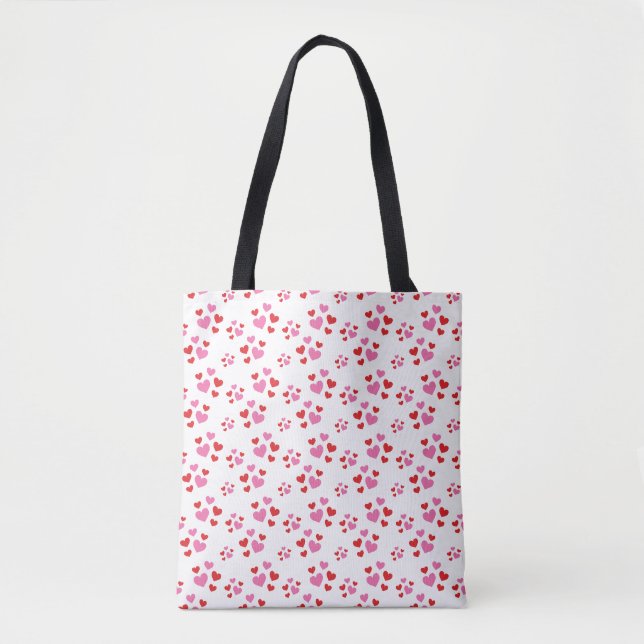 Tote Bag Motif De Coeurs Rouge Et Rose (Devant)
