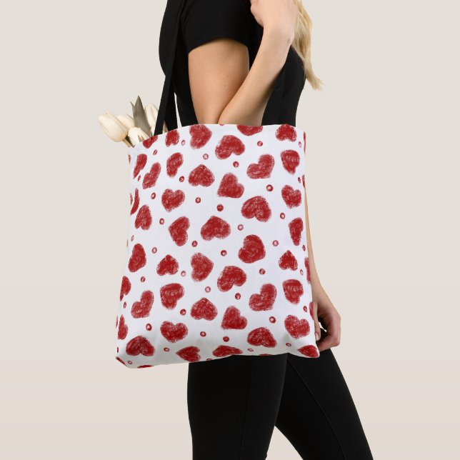Tote Bag Motif de cœurs rouges et blancs (De près)