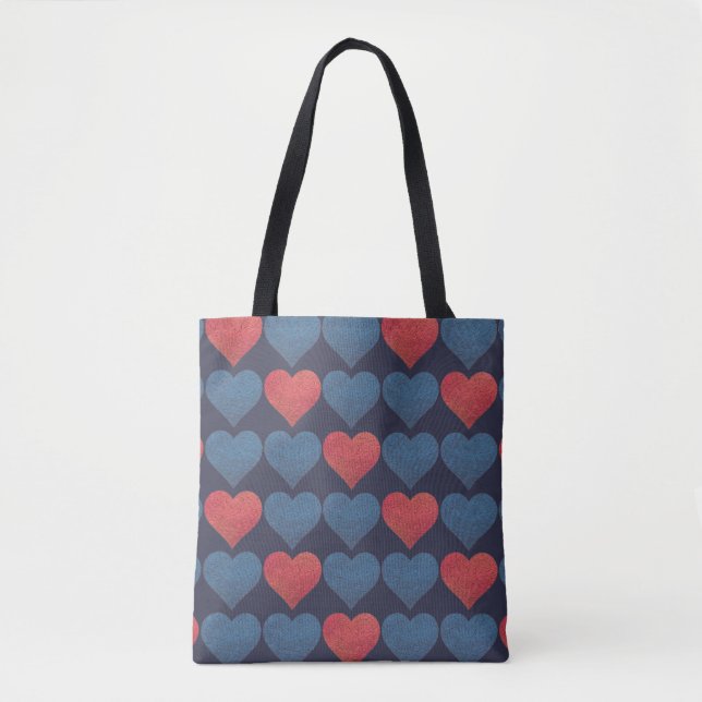 Tote Bag Motif de cœurs rouges et bleus (Devant)