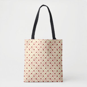 Tote Bag Motif de cœurs rouges sur fond jaune