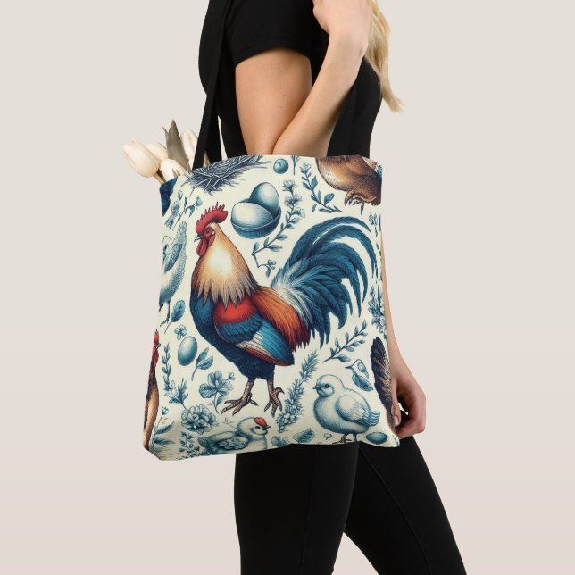 Tote Bag Motif de coq de ferme Retro (De près)
