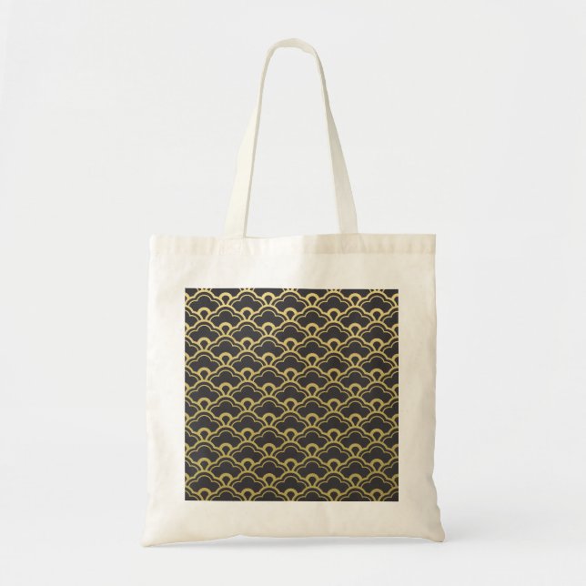 Tote Bag Motif de coquilles cranté par noir de feuille d'or (Devant)