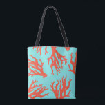 Tote Bag Motif de corail de plage tropical, Turquoise rouge<br><div class="desc">Pour obtenir d'autres documents marketing correspondants,  veuillez me contacter à l'adresse maurareed.designs@gmail.com.</div>