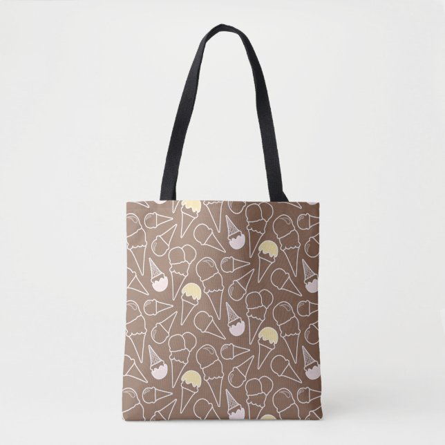 Tote Bag Motif de cornet de crème glacée sur le brun (Devant)