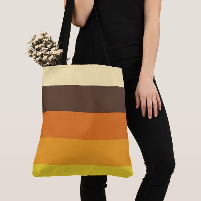Tote Bag Motif de couleur rayé Rétro 70s (De près)