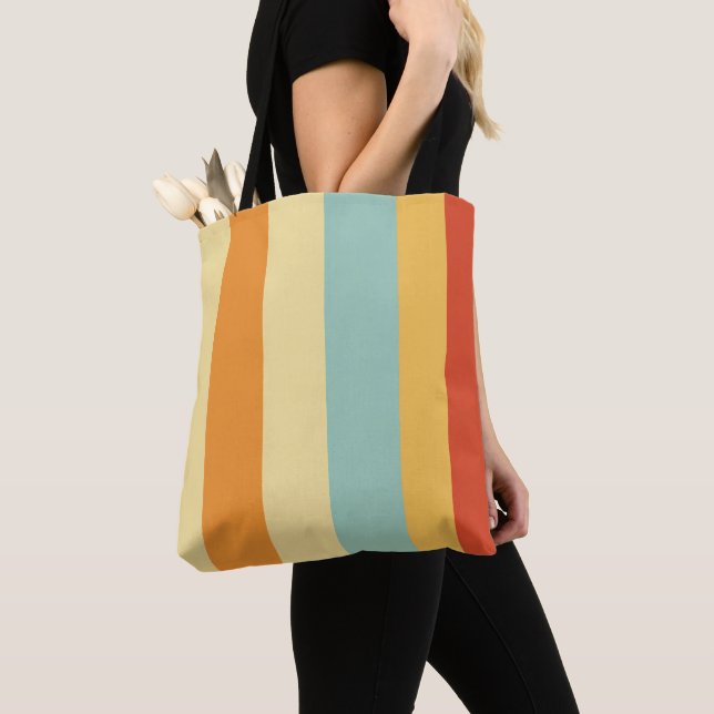 Tote Bag Motif de couleur rétro rayé (De près)