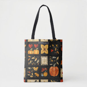 Tote Bag Motif de courtepointe d'art populaire d'automne
