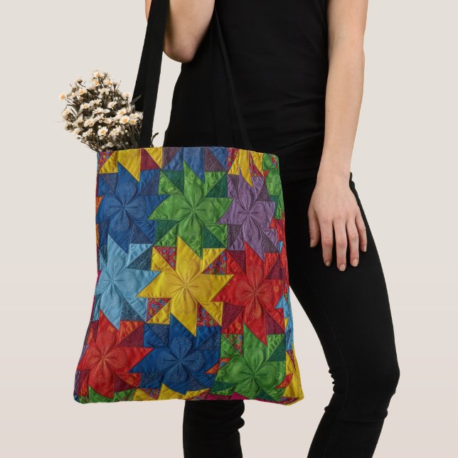 Tote Bag Motif de Courtepointe Patchwork à Roues (De près)
